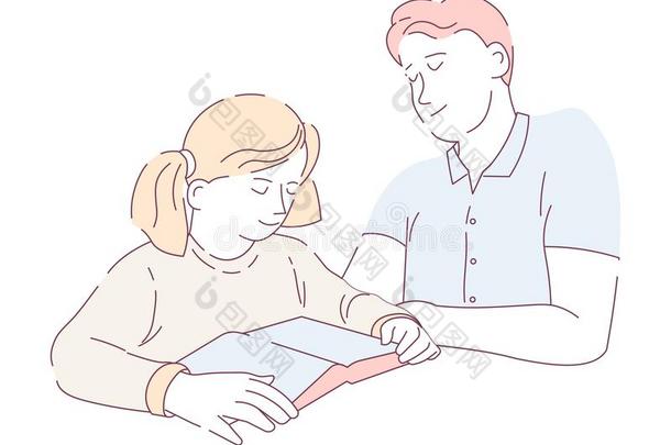 阅读书父亲做家庭作业分给和儿子矢量是（be的三单形式