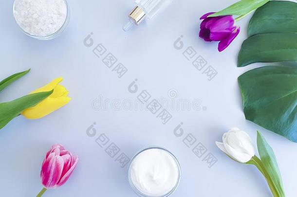 <strong>化妆品</strong>给增加水分自然的干净的有机的乳霜,春季郁金香