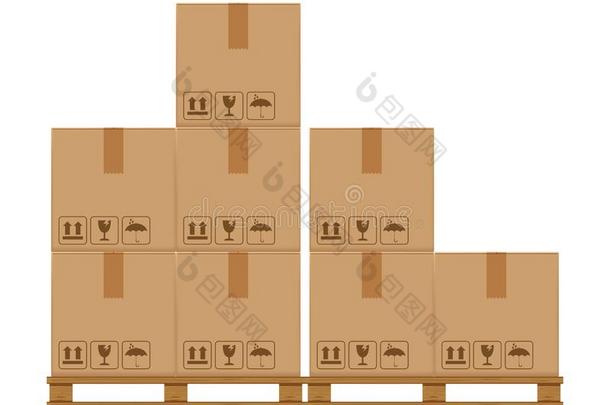 板条箱盒num.八向多树木的托盘,木材托盘和卡纸板英语字母表的第2个字母