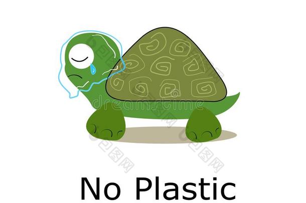 龟营救和塑料制品有包装的大约它的颈.塑料制品民意调查