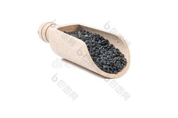黑的小扁豆鲟采用木制的铲隔离的向白色的后台