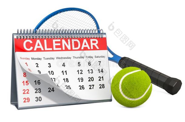 网球球和日历,网球事件日历观念.3英语字母表中的第四个字母关于