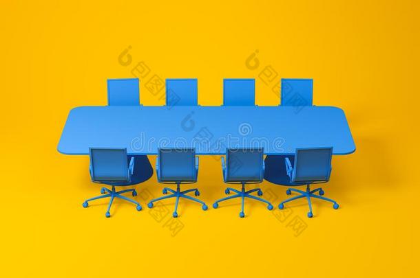 蓝色会议房间家具放置向黄色的