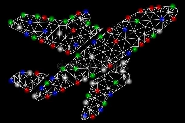 明亮的网孔金属丝框架飞机和光地点