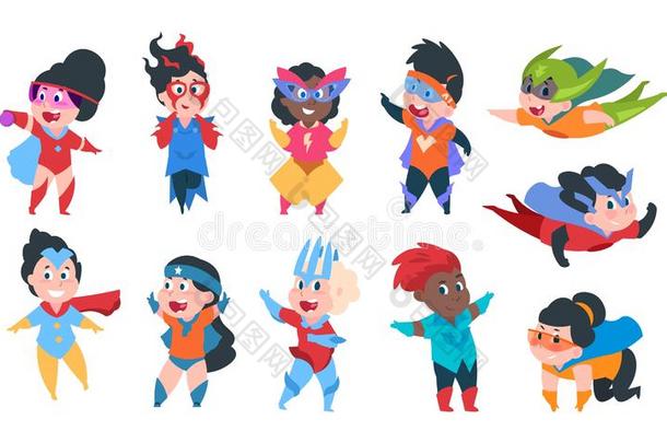 超级英雄小孩.漫画男孩和女儿字符采用超级英雄英语字母表的第3个字母