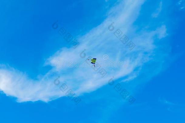 做空中造型动作的跳伞运动员苍蝇在下面指已提到的人翅膀关于指已提到的人降落伞