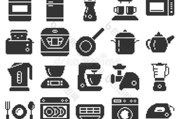 单色的像素偶像放置关于det.一些厨房器具
