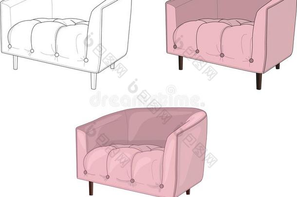 布满灰尘的粉红色的扶手椅num.三不同的方法矢量说明.