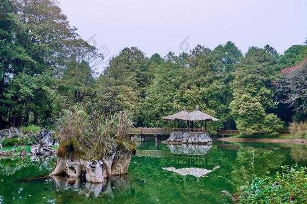 美丽的风景优美的关于解美姐妹湖和小的小屋