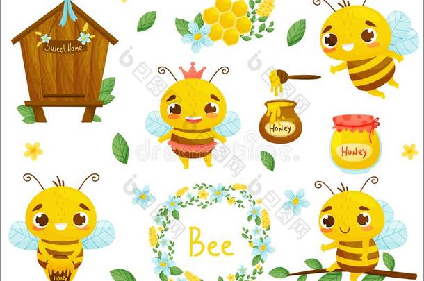 放置关于蜜蜂,蜂蜜和别的蜜蜂keeping说明.矢量.汽车