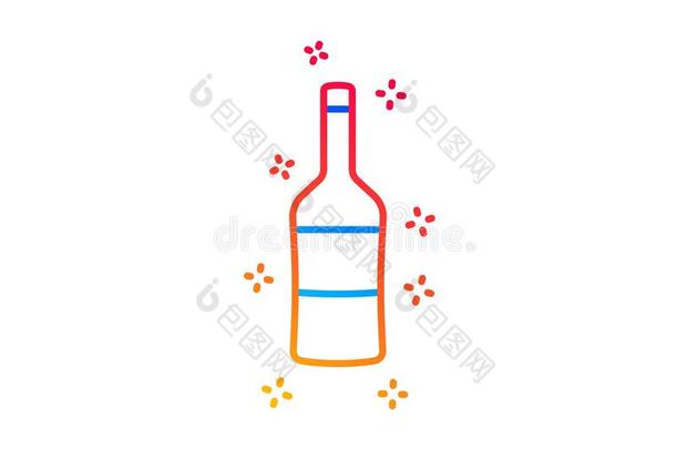葡萄酒瓶子线条偶像.墨尔乐或红葡萄酒索维尼翁符号.Vect或