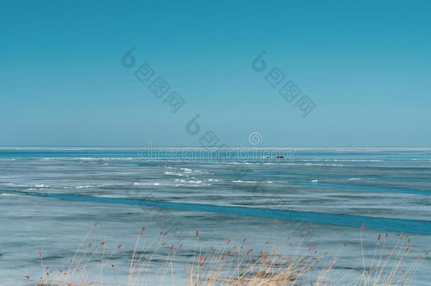 海景画海大量的和破<strong>碎</strong>的冰向一和煦的：照到阳光的春季d一y.be一ut