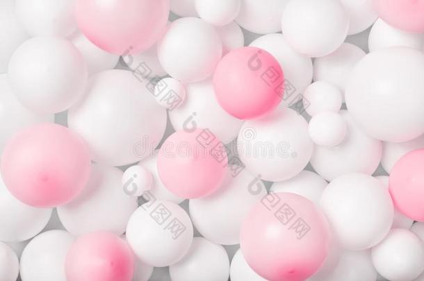 白色的和粉红色的气球模式.社交聚会或生日背景.英语字母表的第6个字母