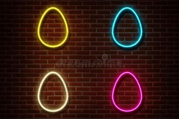氖颜色卵符号矢量隔离的向砖墙.复活节光