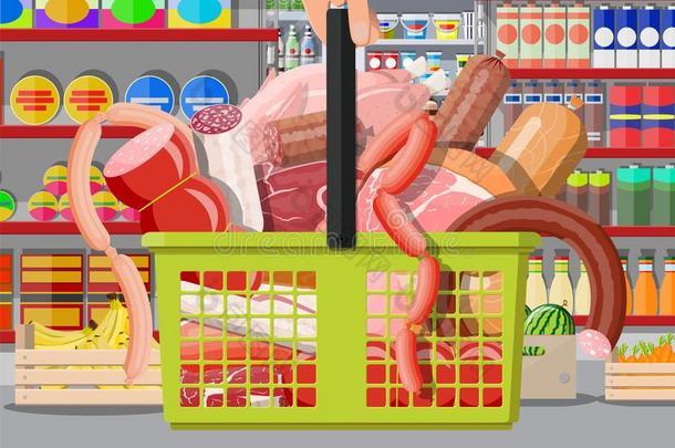 肉乘积采用超级市场篮.