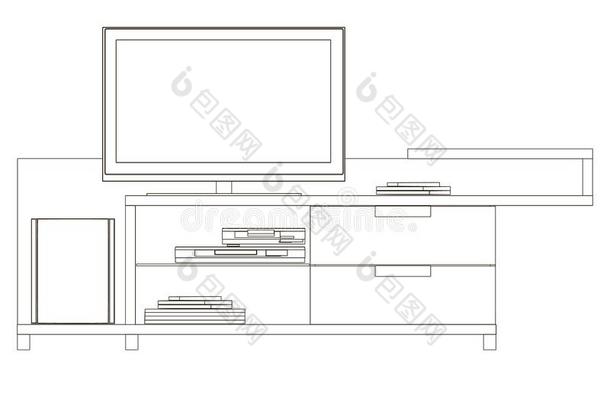 外形放在床头边的小桌和television电视机.表为家器具.前面竞争