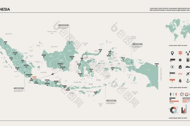 矢量地图关于印尼.高的详细的国家地图和<strong>划分</strong>