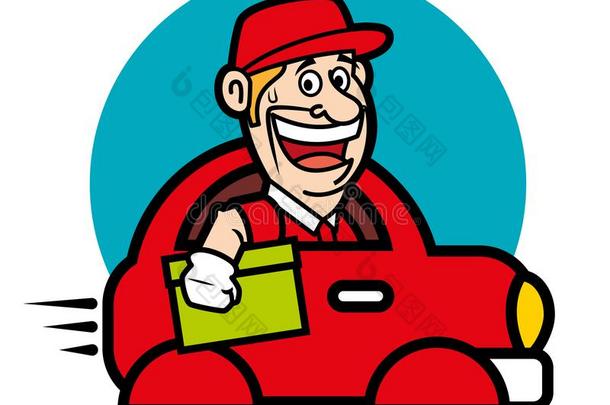 欢乐的传送男人穿着红色的盖操纵一红色的袖珍型的东西c一r/vehiculum车辆