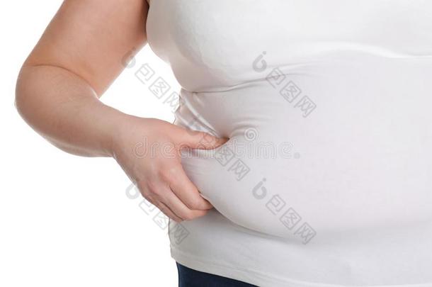 超重的女人隔离的向白色的.肥胖和重量损失