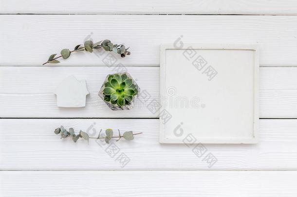 使工作<strong>书桌设计</strong>和具体的装饰和植物向白色的令马停住的声音
