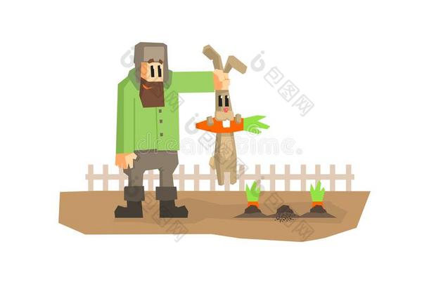 农场主佃户租种的土地兔子在旁边耳det.那个女用披肩胡萝卜墨盒矢量我
