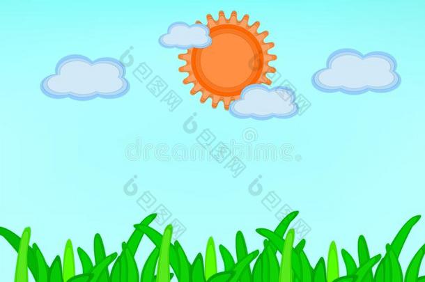 剪纸风景云草和太阳矢量设计
