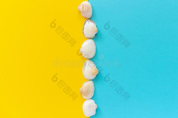 垂直的线条贝壳向黄色的和蓝色颜色纸后座