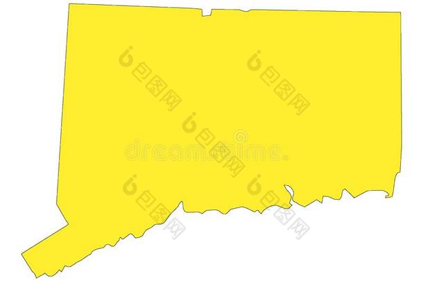 黄色的地图<strong>关于我们</strong>国家<strong>关于</strong>康涅狄格州