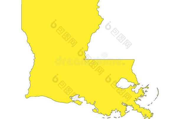 黄色的地图关于我们国家关于路易斯安那