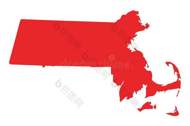 红色的地图关于我们国家关于马萨诸塞州