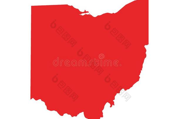 红色的地图关于我们国家关于俄亥俄州