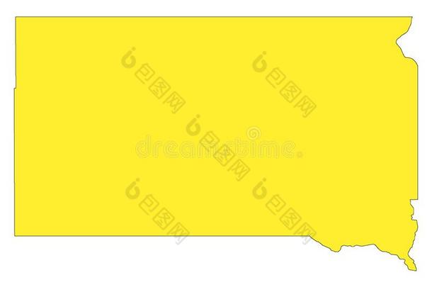 黄色的地图关于我们国家关于南方达科他