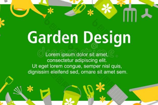 花园设计<strong>海报</strong>和园艺工具向<strong>绿色</strong>的背景.英语字母表的第2个字母