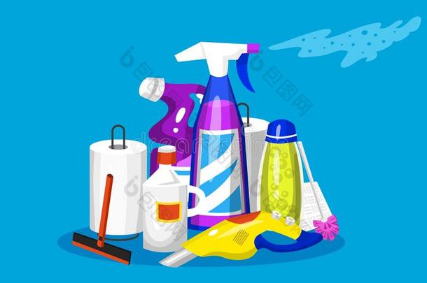 清洁工具.房屋偶像为海报.洗涤机器,洗涤剂