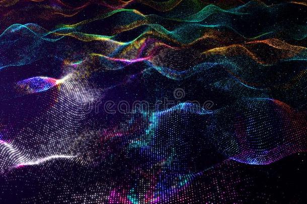 抽象的彩虹颜色数字的微粒波浪和灰尘后座