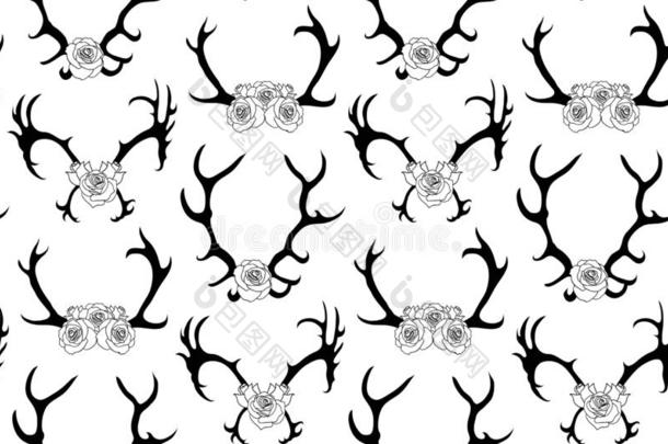 无缝的模式和黑的轮廓关于鹿和麋鹿角winter冬天