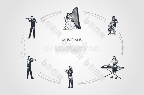 音乐家-小提琴家,弹竖琴者,大提琴手,木琴演员,长笛