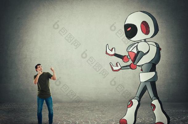 极小的男人战斗反对巨人机器人、人形机器人人造的智力