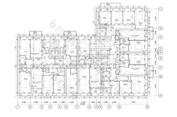 详细的建筑学的地面计划,公寓布局,蓝图.
