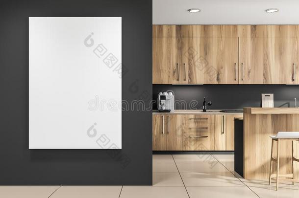 灰色和木制的厨房内部和海报
