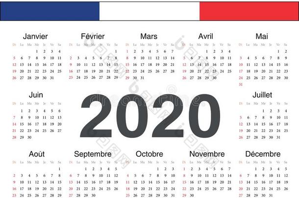 矢量法国的圆日历2020