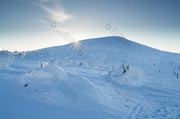 美丽的冬风景采用mounta采用s向和煦的：照到阳光的,明亮的一天,winter冬天