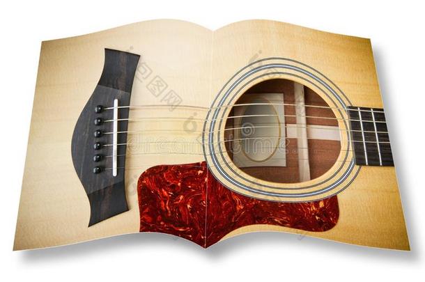 木制的听觉的吉他向断开的相片本隔离的向白色的用绳子拖的平底渡船