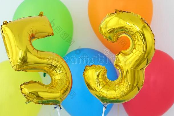金箔数字53庆祝气球向一颜色