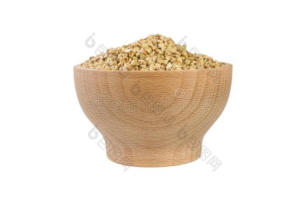 生的蓼科荞麦属采用木制的碗隔离的向白色的背景.营养