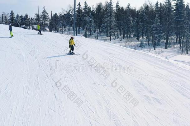 关-在上面关于滑雪斜坡和人滑雪ing和滑雪向一Slovakia斯洛伐克
