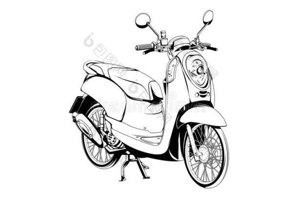 小型摩托车<strong>马</strong>蒂奇摩托车黑的和白色的矢量<strong>插画</strong>线