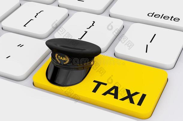 黑的出租车驾驶员盖和戈丹帽章和出租车符号越过yellow黄色