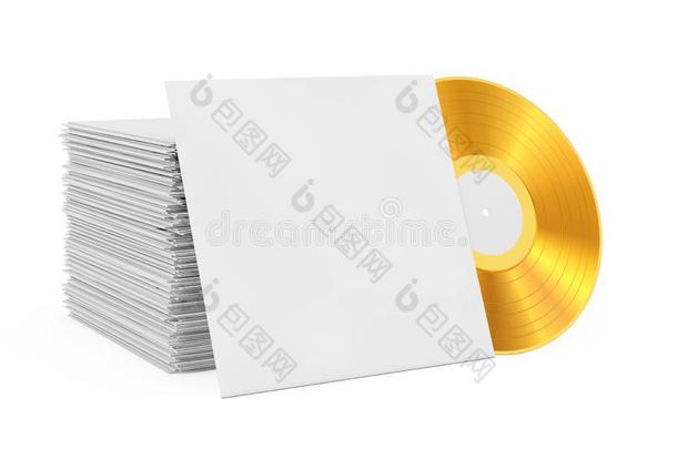 金色的老的乙烯基记录磁盘采用空白的纸例和自由的空间