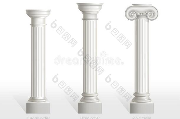 古老的柱放置关于托斯卡纳的,多立克体,离子的命令.